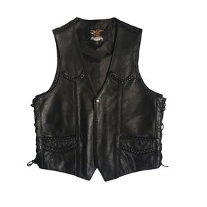 Jamin Leather men's black leather vest Size 40 lace up sides 4 pockets snaps